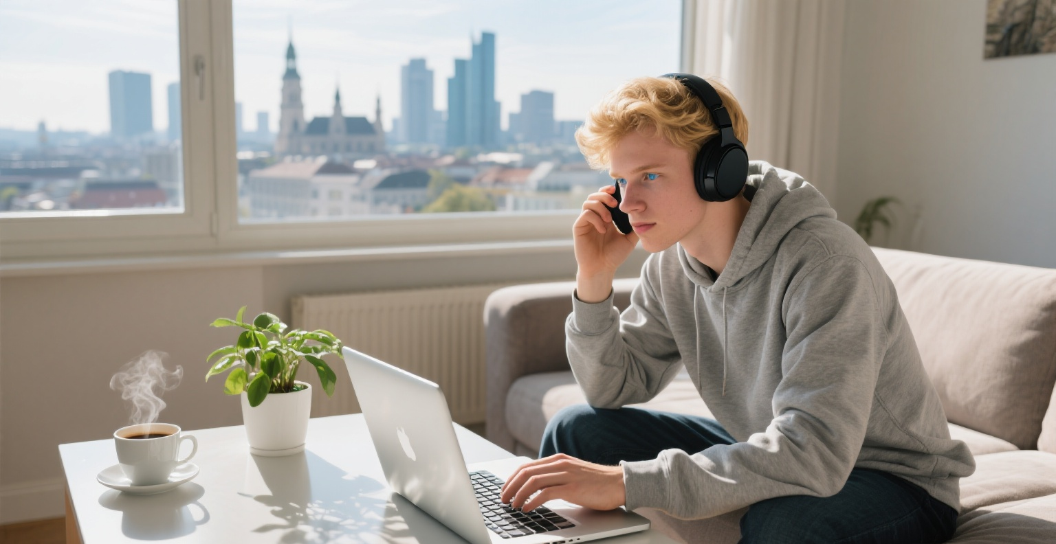 Person, die glücklich von zu Hause aus arbeitet